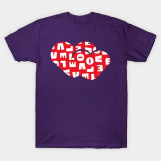 Red background white love text pattern T-Shirt